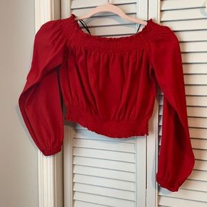 After shoulders red crop top